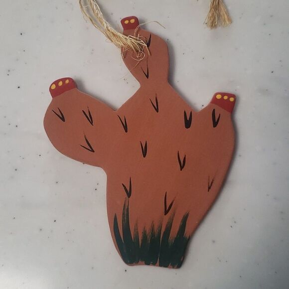 NEW Set of 2 Hand-Painted Ceramic Cactus Christmas Tree Ornaments - Picture 3 of 5